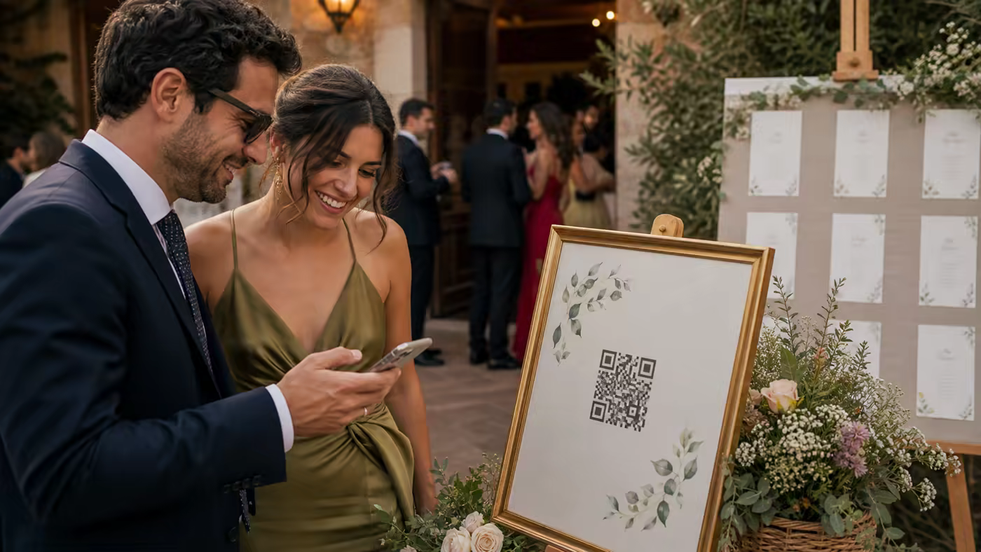 Ideas de frases para carteles QR de boda que animan a subir fotos