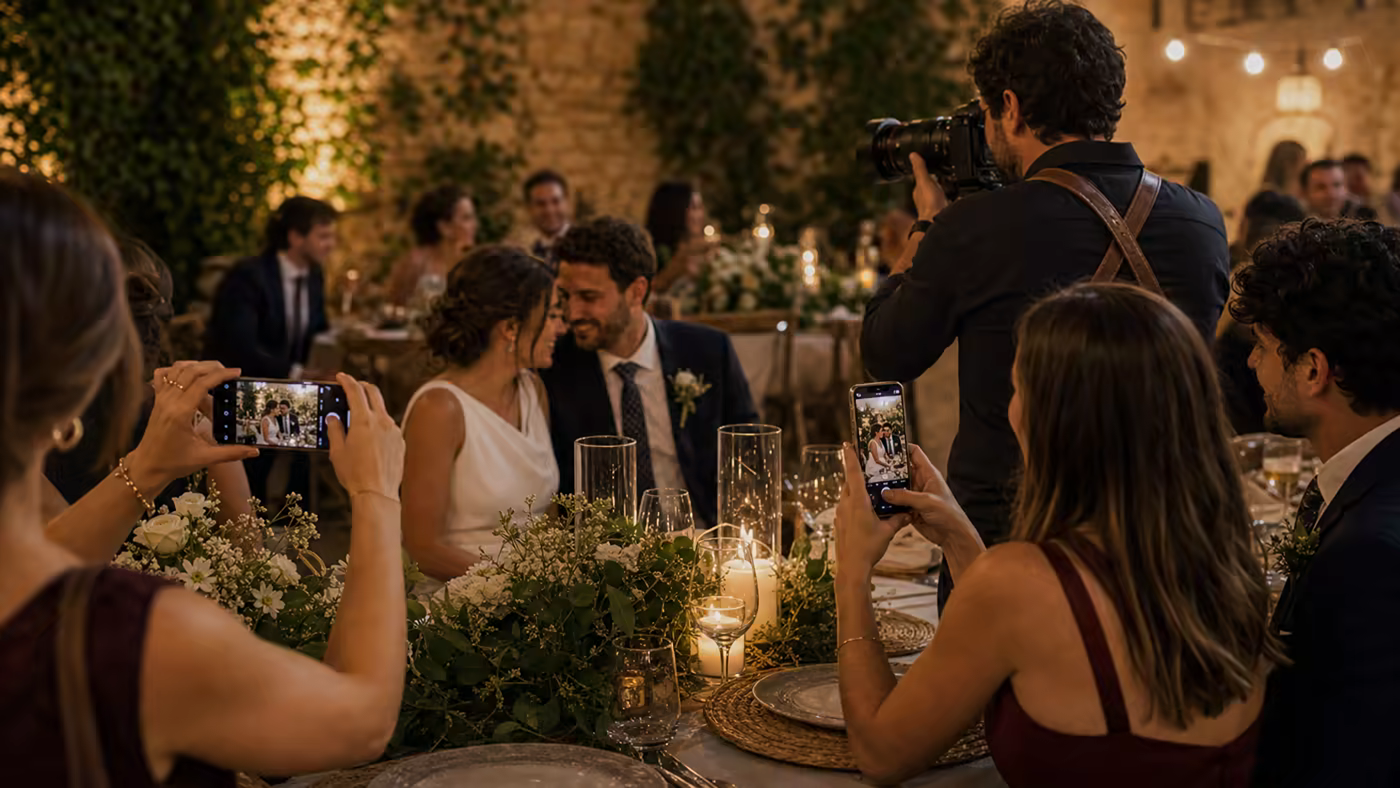 Cómo combinar fotógrafo profesional y fotos de invitados en una boda